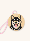 Black Shiba Happy Embroidered Charm