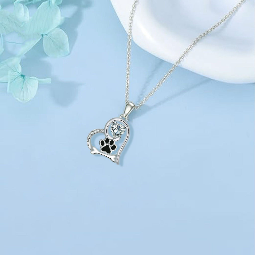 Handcrafted Dog Paw Print and Bone Necklace with Zirconia VIP