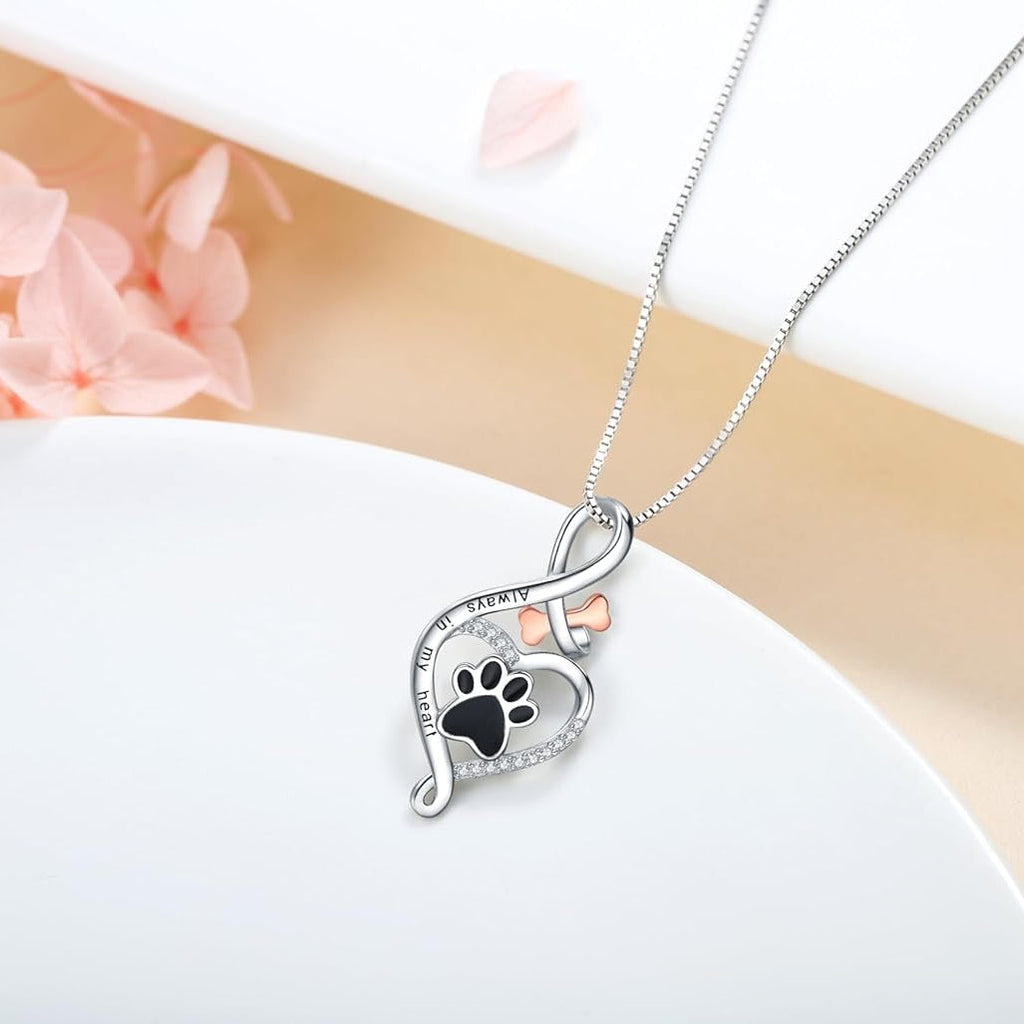 Lucky Paw Necklace with Heart, Bone & Infinity – “Always in My Heart” Pendant VIP