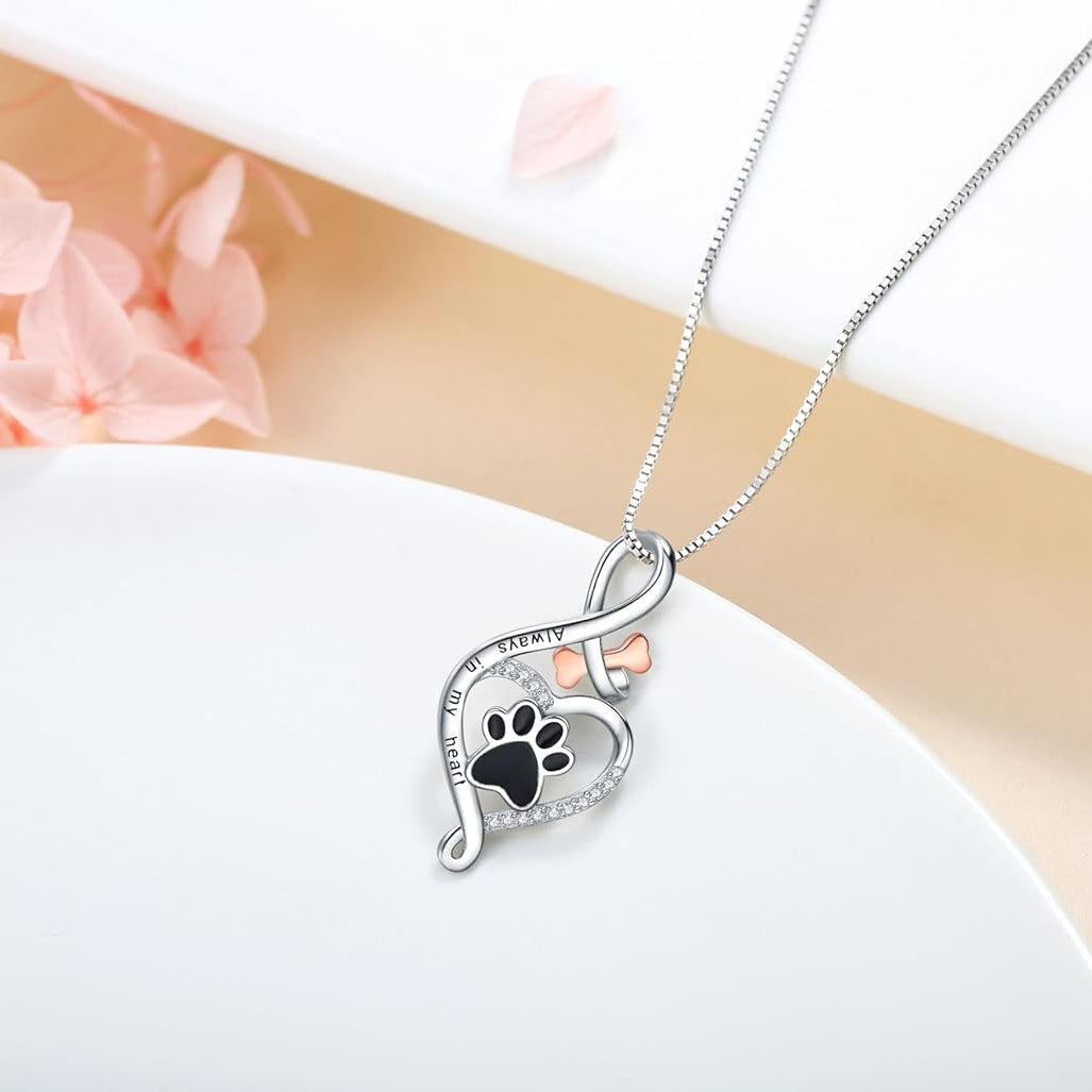 Lucky Paw Necklace with Heart, Bone & Infinity – “Always in My Heart” Pendant VIP
