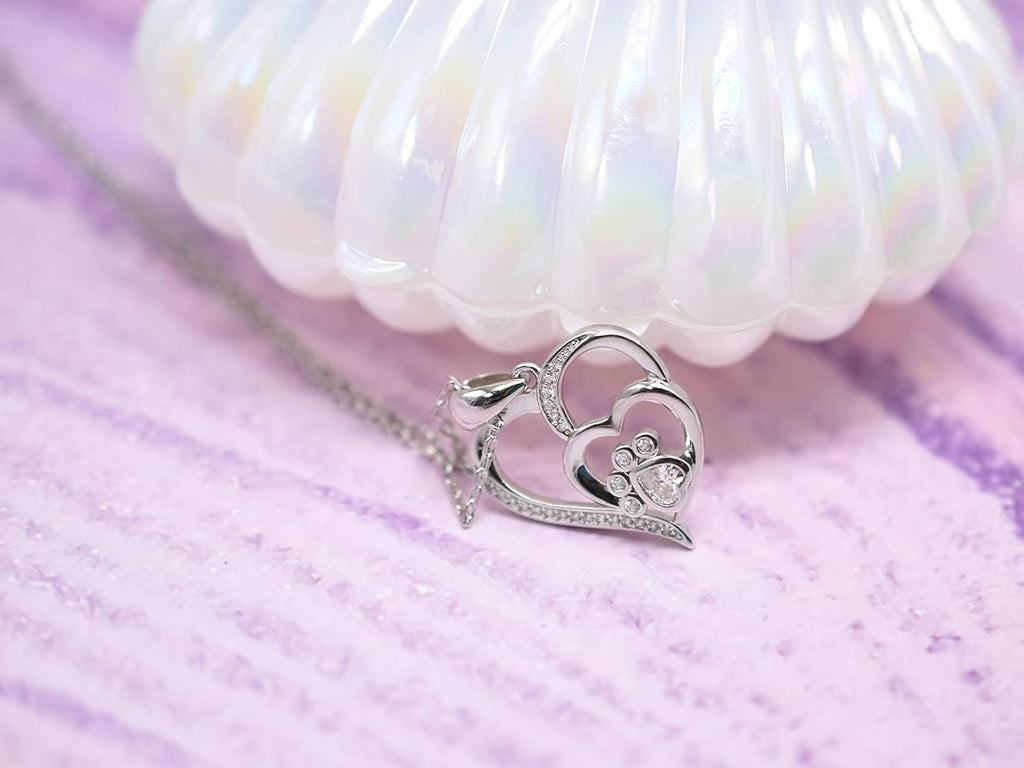 Sterling Silver Paw & Heart Necklace with Zirconia VIP