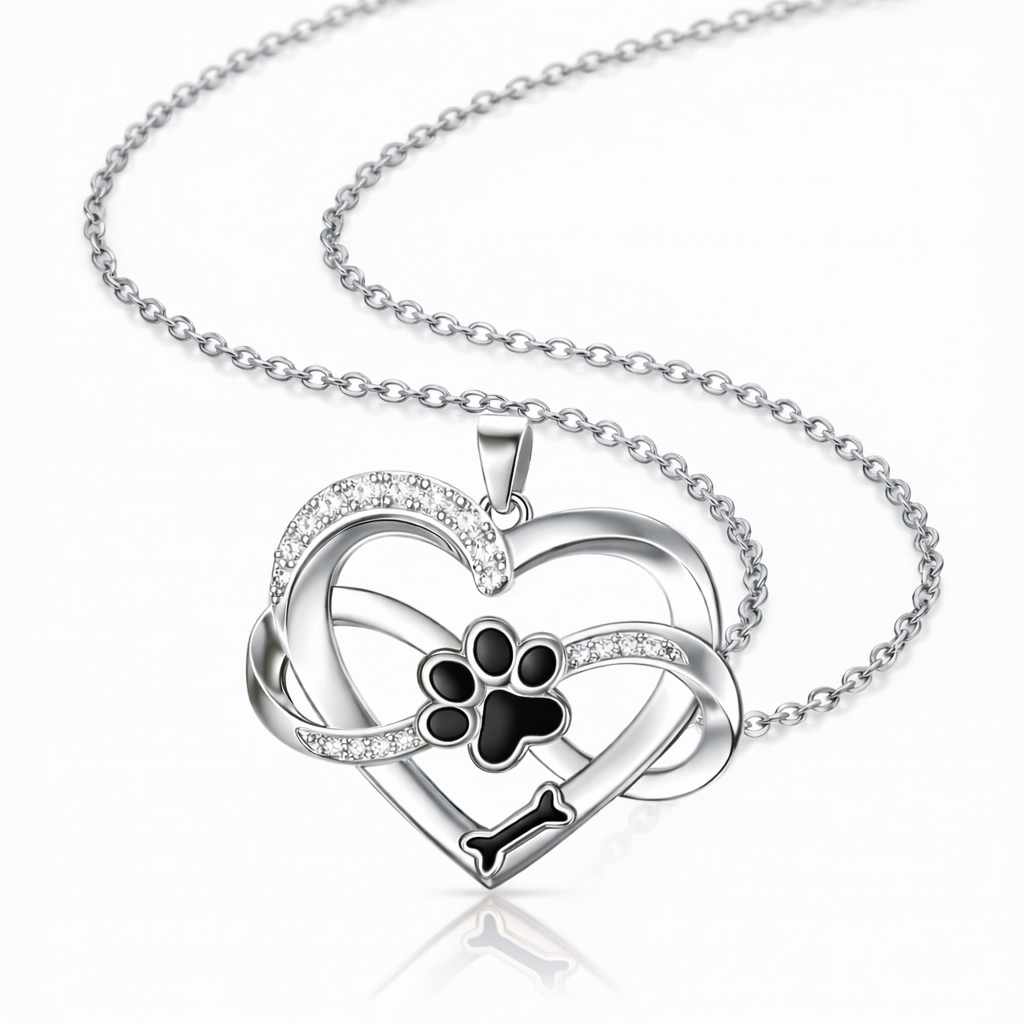 Infinity Heart & Paw Necklace in 925 Sterling Silver with Zirconia