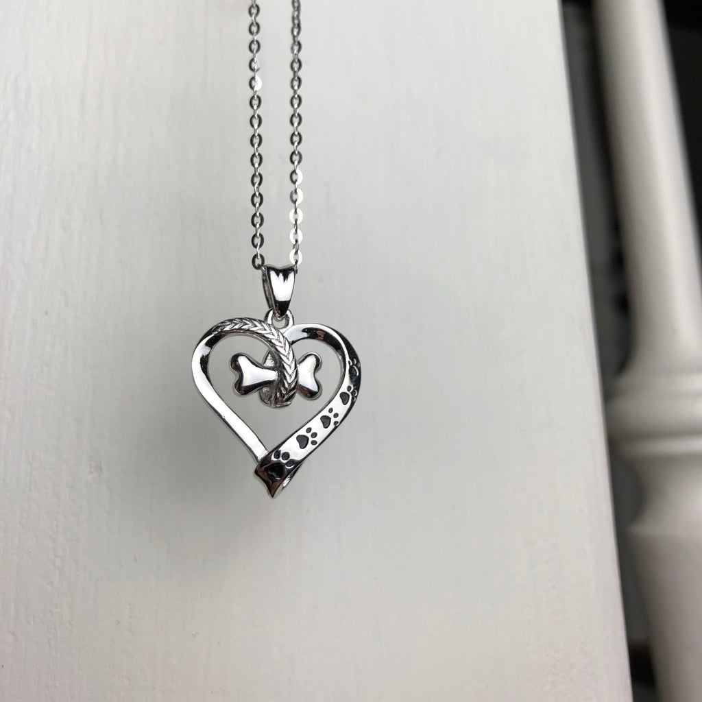 Dog Paw and Heart Necklace in Stainless Steel