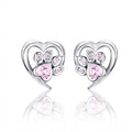 925 Sterling Silver Heart & Paw Pink Diamond Earrings