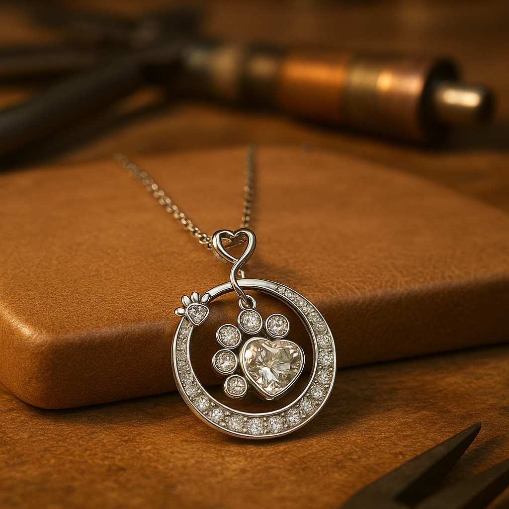 Cute Paw Print Necklace in 925 Sterling Silver with Cubic Zirconia VIP